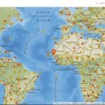 A map showing earthquake locations worldwide.