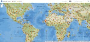A map showing earthquake locations worldwide.