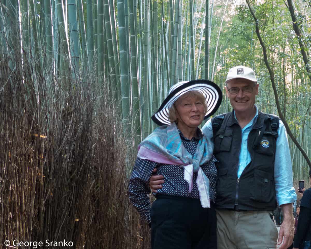 Photo of Jan and George in the bamboo grove at Arashiyama, Japan