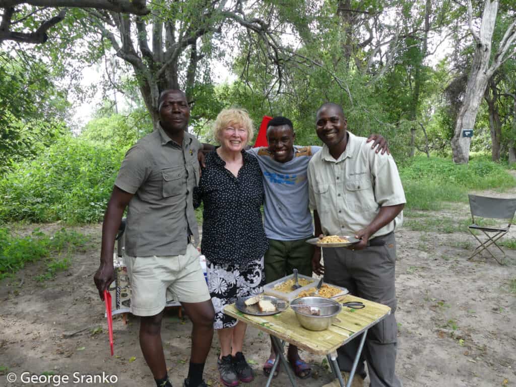 Jan Cadieux with our guides in the Okavango. Photo by George Sranko