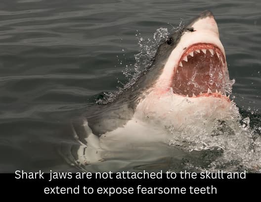 Photo of great white shark with jaws extended showing its fearsome teeth