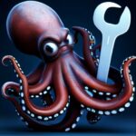 Cartoon octopus holding a wrench