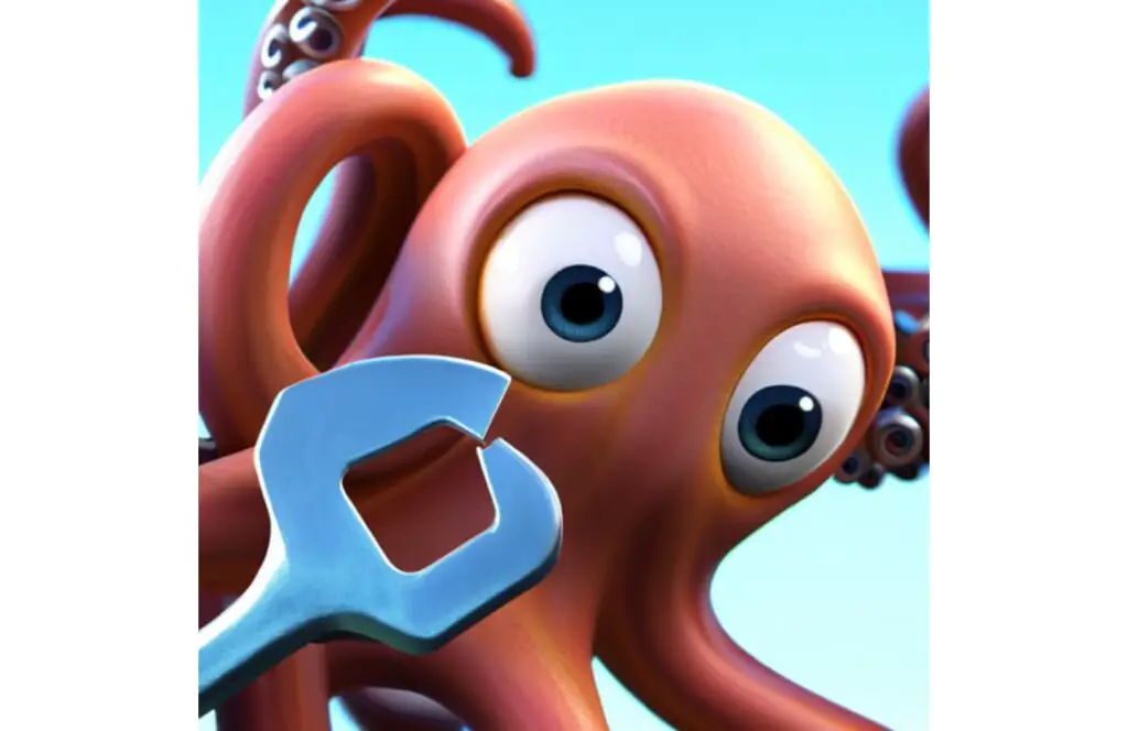 Cartoon octopus carrying a wrench